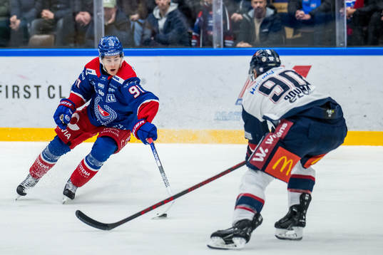 IK Oskarshamns Logan Hutsko och Linköping HCs Lance Bouma