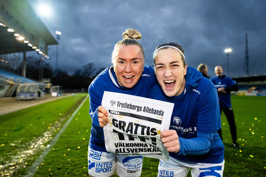 Trelleborgs Linnea Prambrant och Edina Filekovic jublar