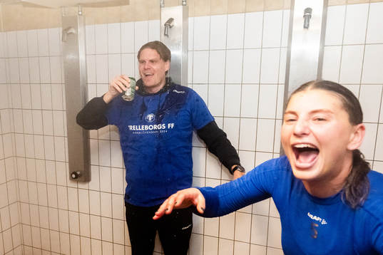 Trelleborgs tränare Joakim Felldin och Saga Ollerstam