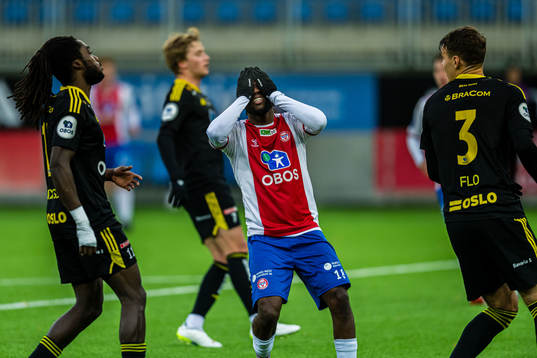 Obilor Denzel Okeke of KFUM looks dejected