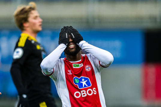 Obilor Denzel Okeke of KFUM looks dejected