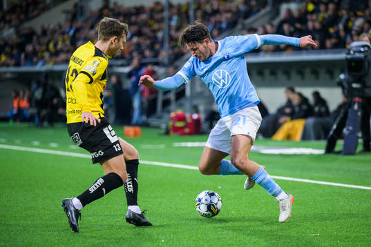 Häckens Simon Sandberg och Malmö FFs Stefano Vecchia