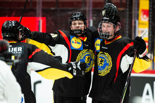 Södermanlands Adam Andersson jublar med lagkamrater