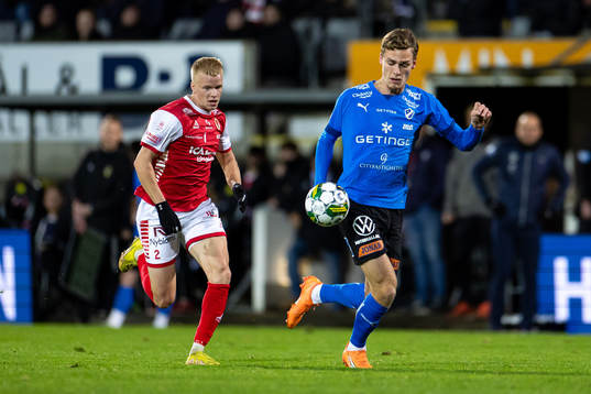 Kalmars Axel Lindahl och Halmstads Villiam Granath