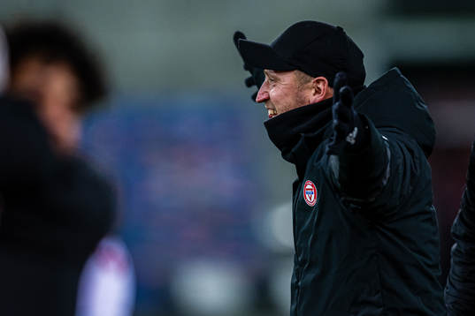 Johannes Moesgaard, head coach of KFUM, celebrates