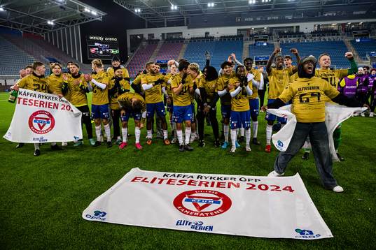 Players of KFUM celebrates promotion to the Eliteserien