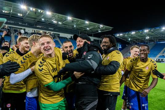 Johannes Moesgaard, head coach of KFUM, celebrates