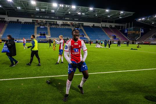 Momodou Lion Njie of KFUM celebrates