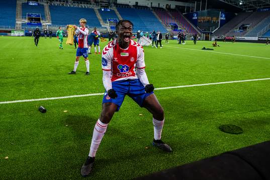 Momodou Lion Njie of KFUM celebrates