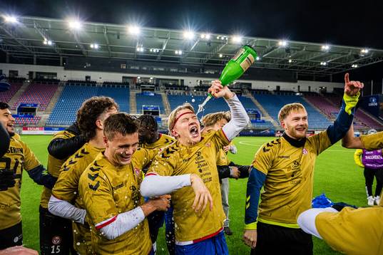 Players of KFUM celebrates promotion to the Eliteserien