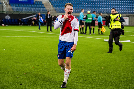 Robin Gravli Rasch of KFUM celebrates at the final whistle