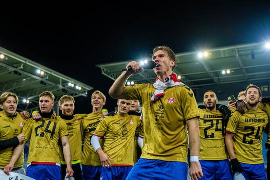 Remi-André Svindland of KFUM celebrates promotion to the