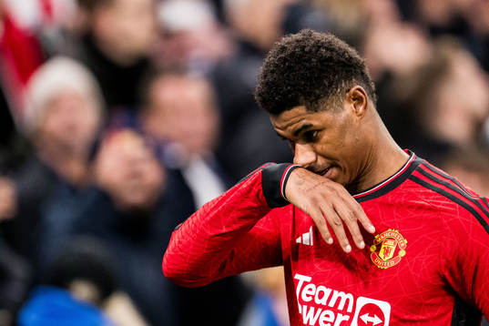 Marcus Rashford of Manchester United looks dejected