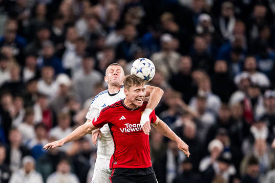 Denis Vavro of FC Copenhagen and Rasmus Højlund of