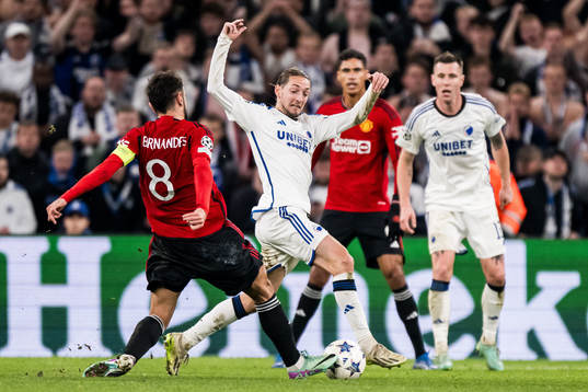 Bruno Fernandes of Manchester United and Rasmus Falk of FC