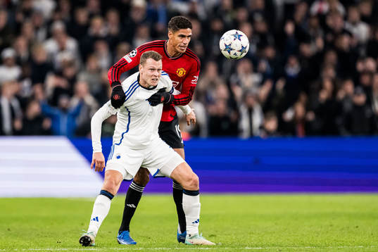 Viktor Claesson of FC Copenhagen and Raphael Varane of