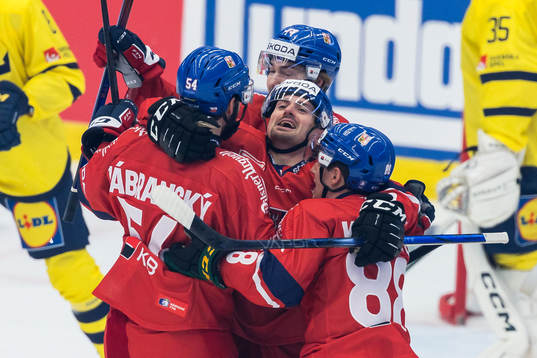 Jakub Flek of Czech Republic celebrates with team mates