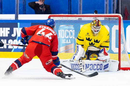 Metej Stransky of Czech Republic and goalkeeper Linus