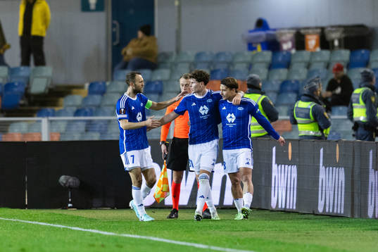 Fredrik Gulbrandsen of Molde celebrates with team mates