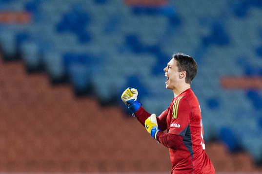 Goalkeeper Oliver Petersen of Molde celebrates