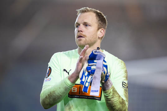 Goaltender Peter Abrahamsson of BK Häcken looks dejected