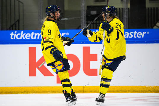 Emma Forsgren of Sweden celebrates scoring the 0-3 goal