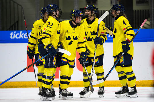 Emma Forsgren of Sweden celebrates scoring the 0-3 goal