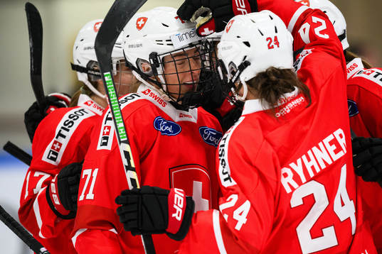 Lena Marie Lutz of Switzerland celebrates scoring 1-4