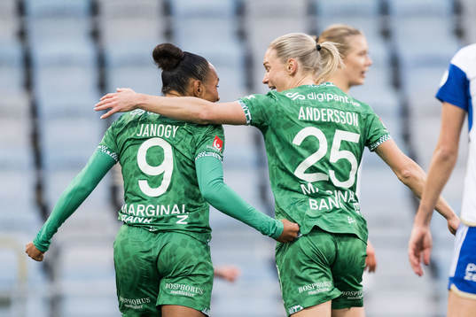 Hammarbys Madelen Janogy och Jonna Andersson jublar
