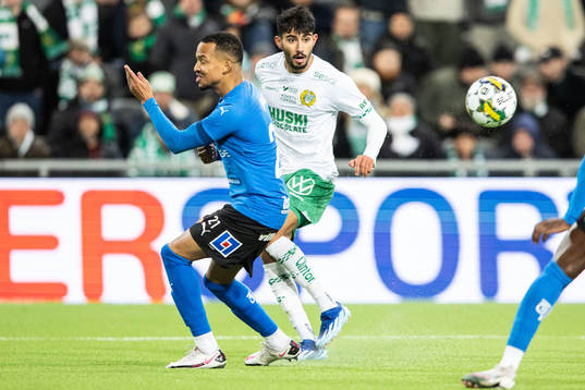 Halmstads Marcus Olsson och Hammarbys Montader Madjed