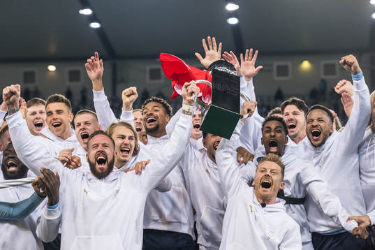 Malmö FFs Pontus Jansson och Anders Christiansen jublar