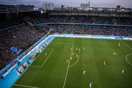 Vy över fotbollsmatchen i Allsvenskan mellan Malmö FF och