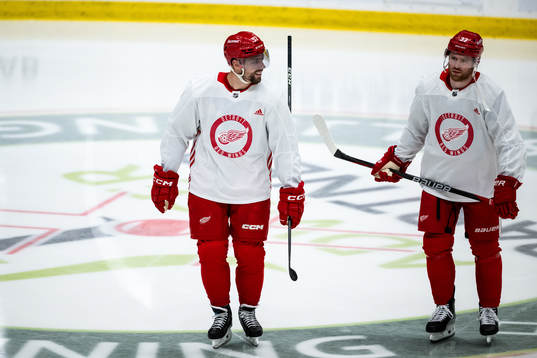 David Perron and J.T. Compher of Detroit Red Wings