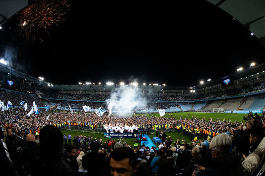 Malmö FFs spelare och supportrar jublar