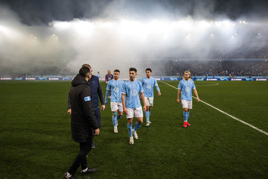 Malmö FFs Gabriel Busanello, Lasse Berg Johnsen, Stefano