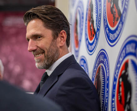 Henrik Lundqvist speaks with the media following the Hockey