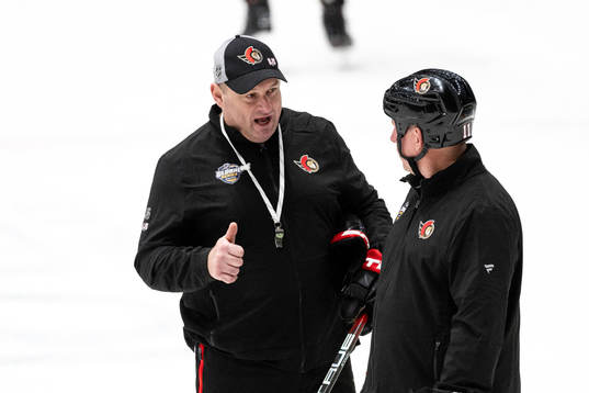 Head coach D.J. Smith and Daniel Alfredsson