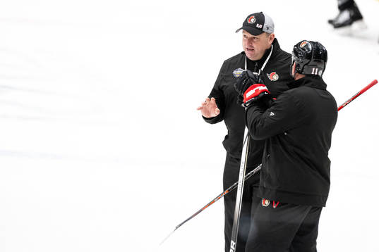 Head coach D.J. Smith and Daniel Alfredsson