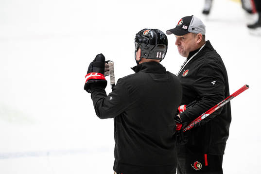 Head coach D.J. Smith and Daniel Alfredsson