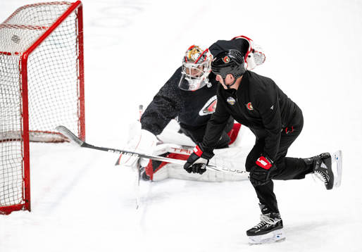 Daniel Alfredsson against goaltender Mads Søgaard