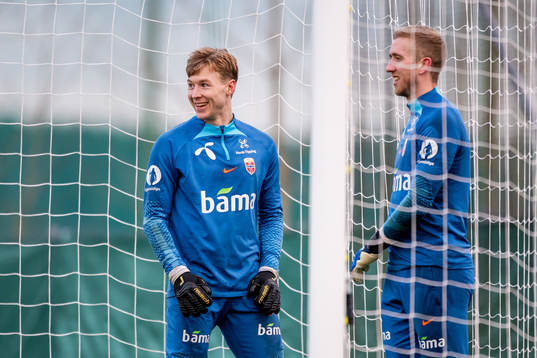 Goalkeeper Mathias Dyngeland and Egil Selvik of the