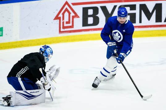 goalkeeper Ilya Samsonov and Auston Matthews of Toronto