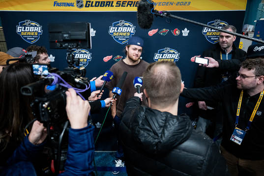 William Nylander of Toronto Maple Leafs speaks to media