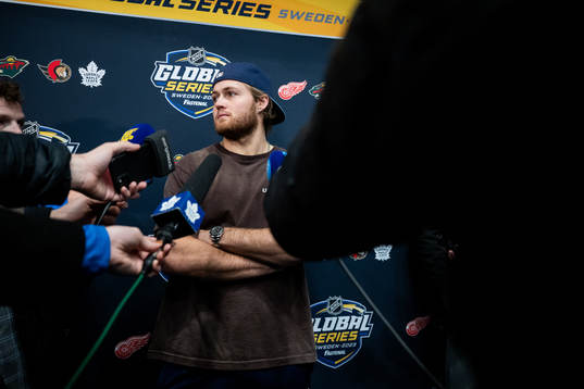 William Nylander of Toronto Maple Leafs speaks to media