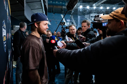 William Nylander of Toronto Maple Leafs speaks to media