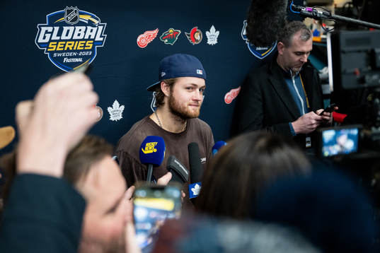 William Nylander of Toronto Maple Leafs speaks to media