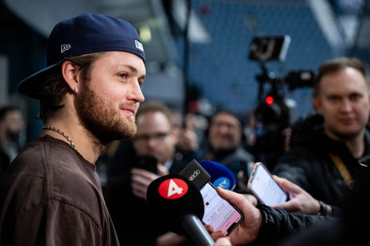 William Nylander of Toronto Maple Leafs speaks to media