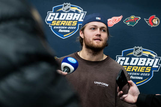 William Nylander of Toronto Maple Leafs speaks to media