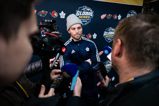 Calle Järnkrok of Toronto Maple Leafs speaks to media