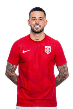 Aron Dønnum of the Norwegian national football team poses